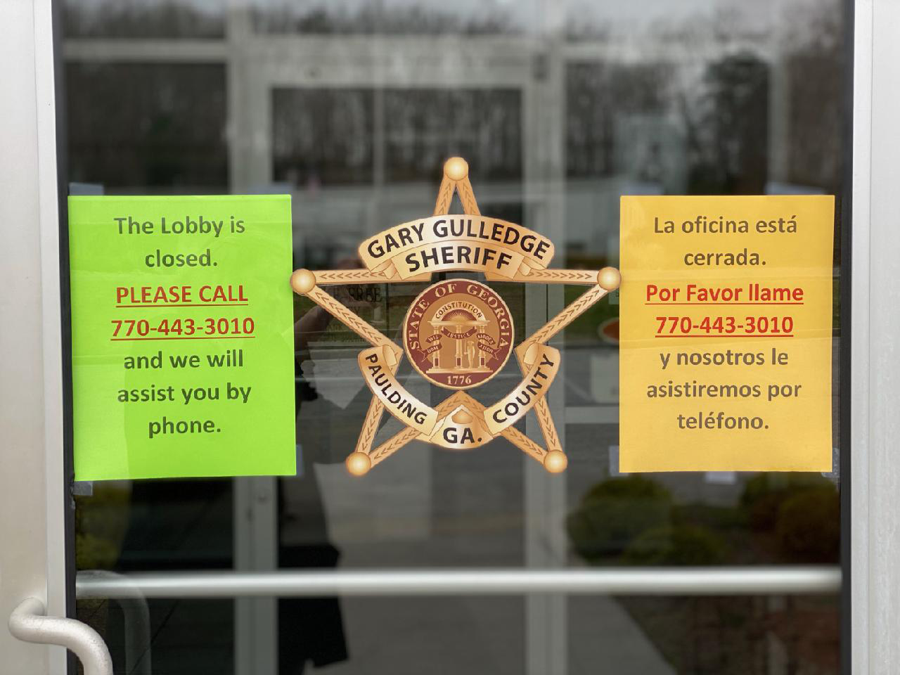 Paulding Sheriff COVID 19 Door Sign